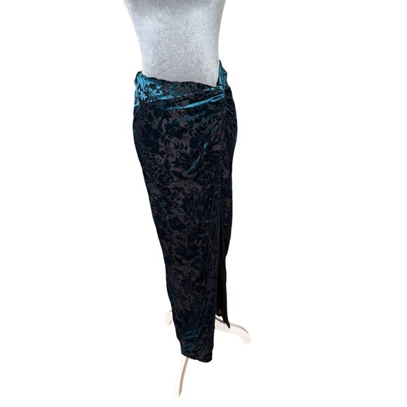 12th Tribe Black & Teal Velvet Floral Maxi Skirt L - Picture 1 of 6